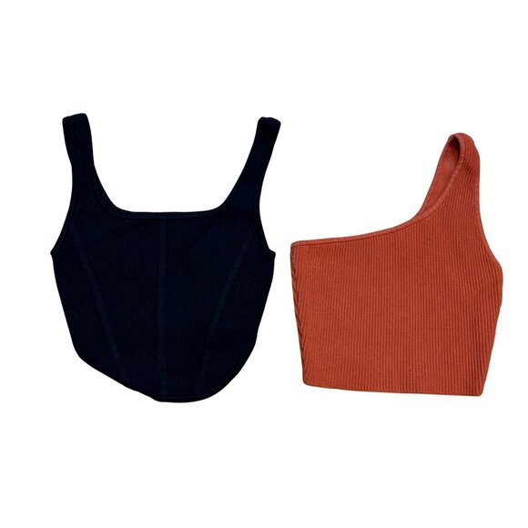 Babaton Aritzia XS Womens‎ Tank Tops Set Black & Rust Ribbed Knit Stretch - Picture 1 of 5